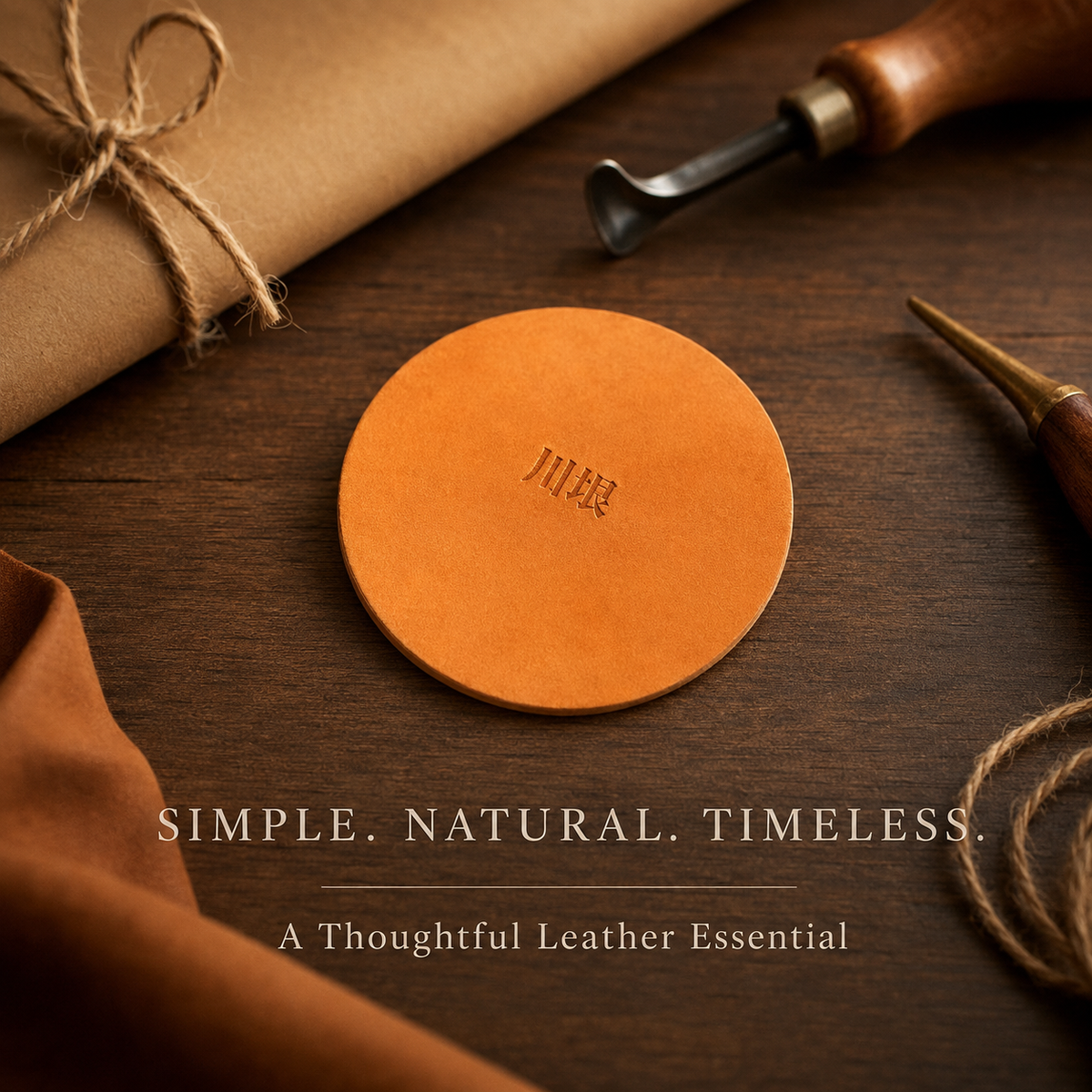 Round Vegetable Tanned Leather Coaster