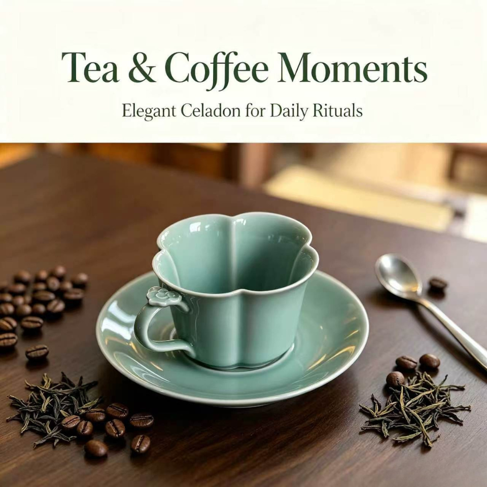 Begonia Ruyi Tea & Coffee Celadon Cup Set