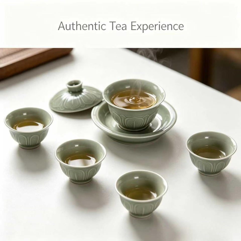 Yue Kiln Lotus Petal Covered Bowl Tea Set