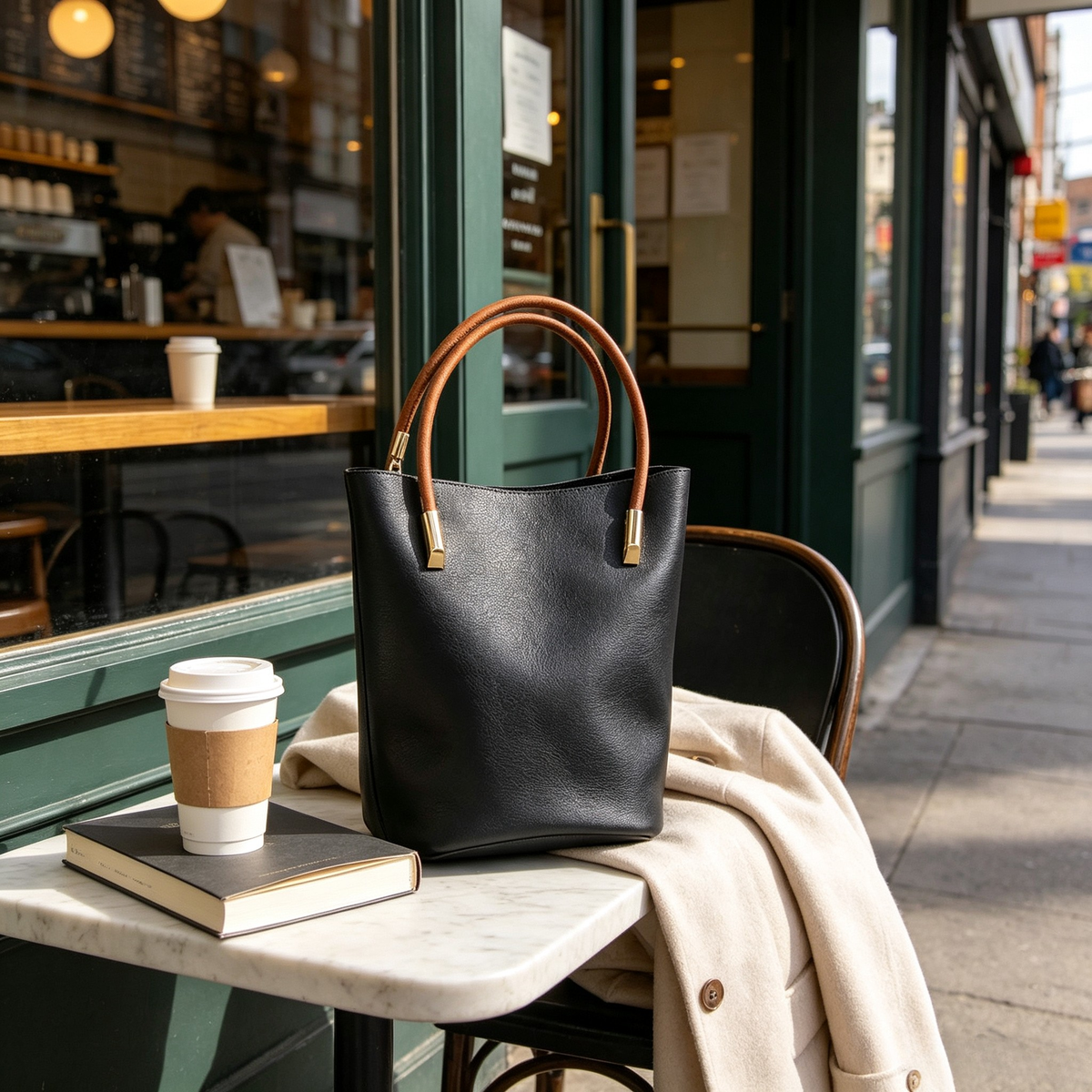 Black Two-Tone Bucket Tote
