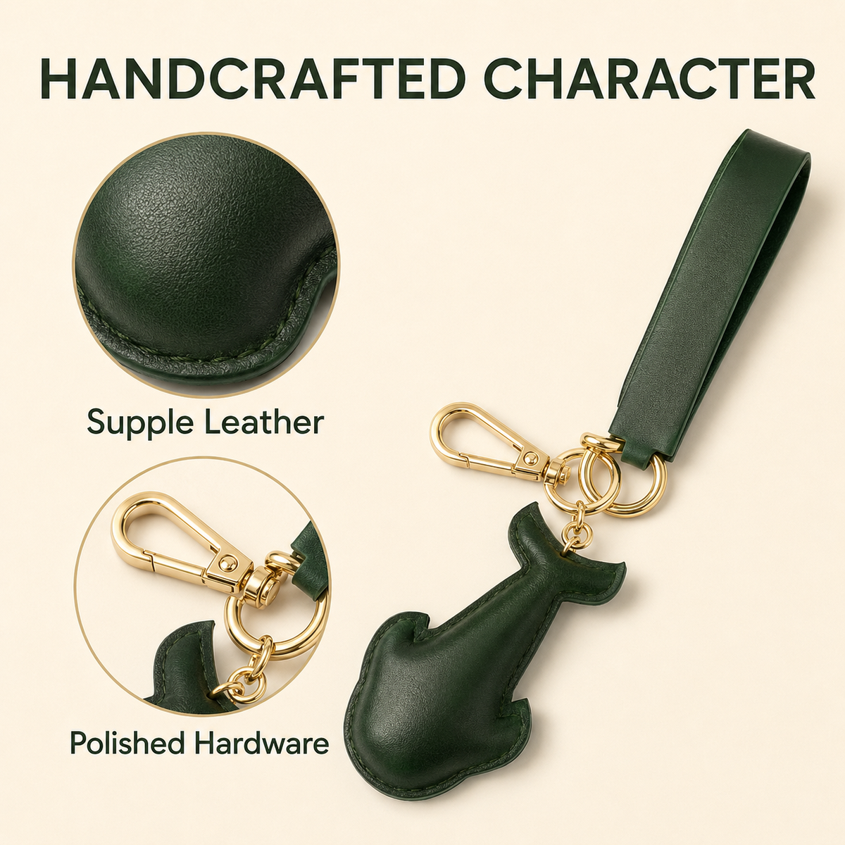 Handmade Leather Dolphin Keychain Charm