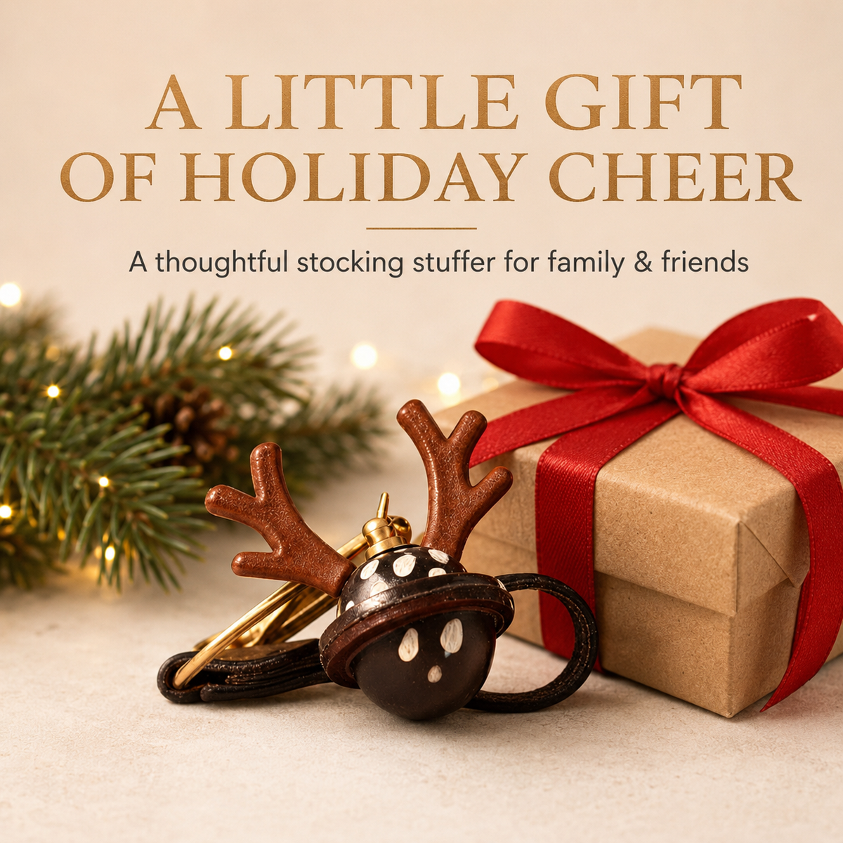 Reindeer Bell Leather Keychain Charm