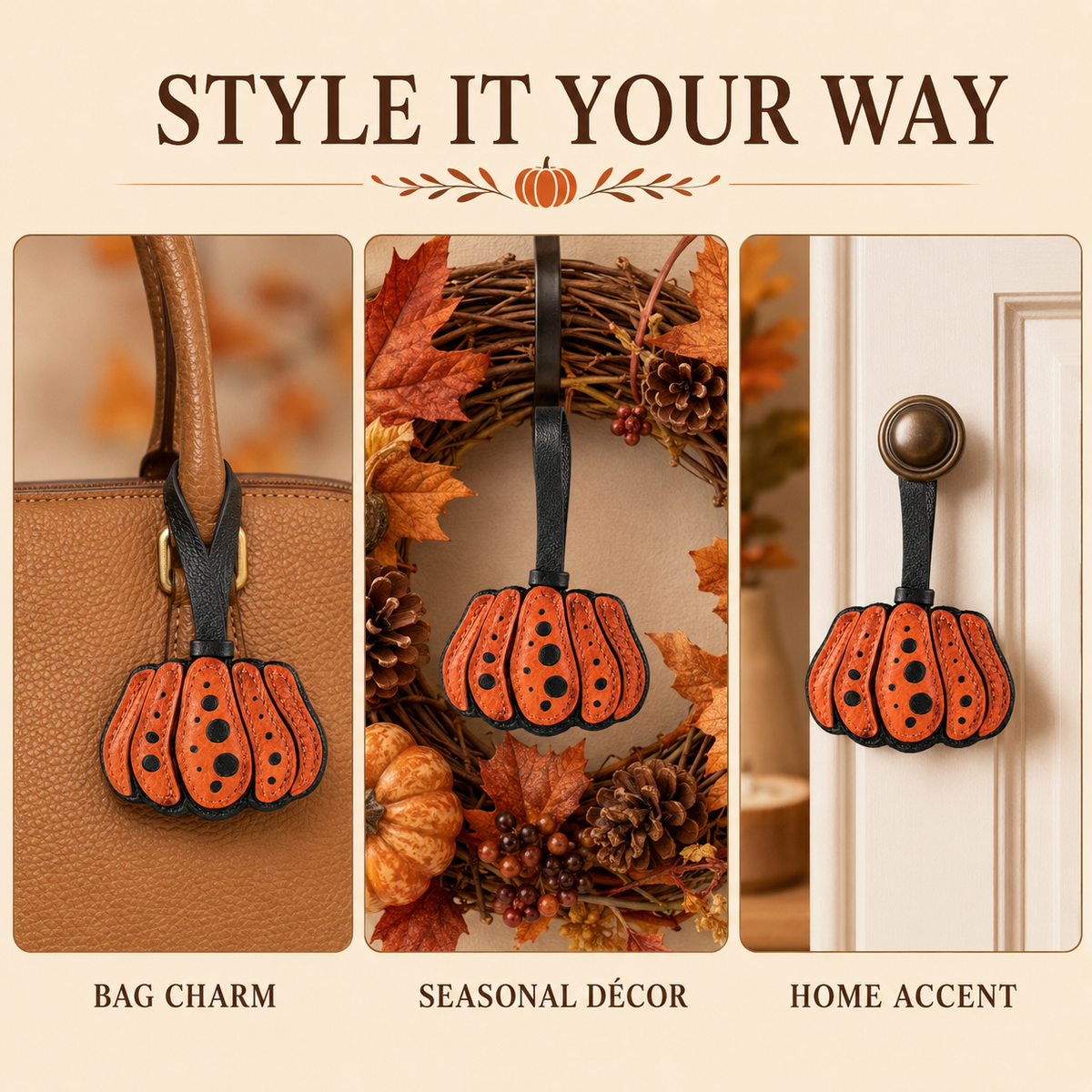 Vintage Dot Pumpkin Leather Hanging Ornament