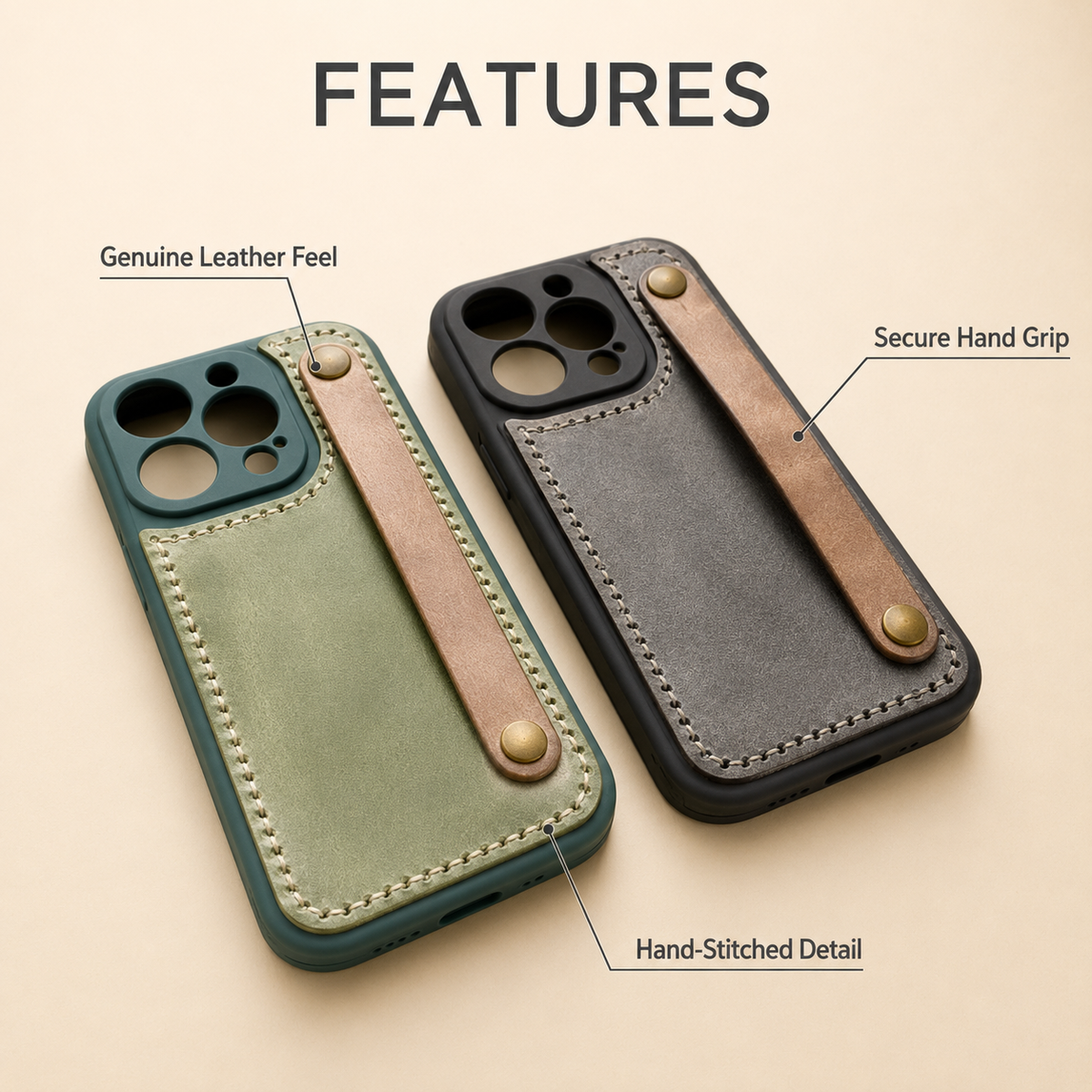 Retro Cowhide Hand Grip Phone Case