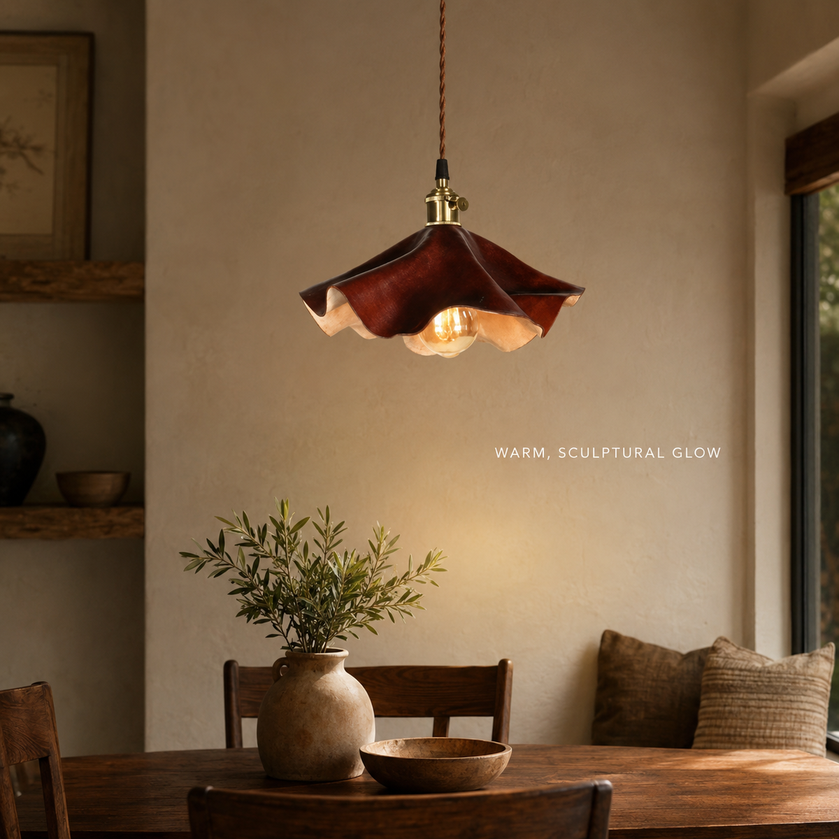 Wavy Cowhide Leather Pendant Lamp