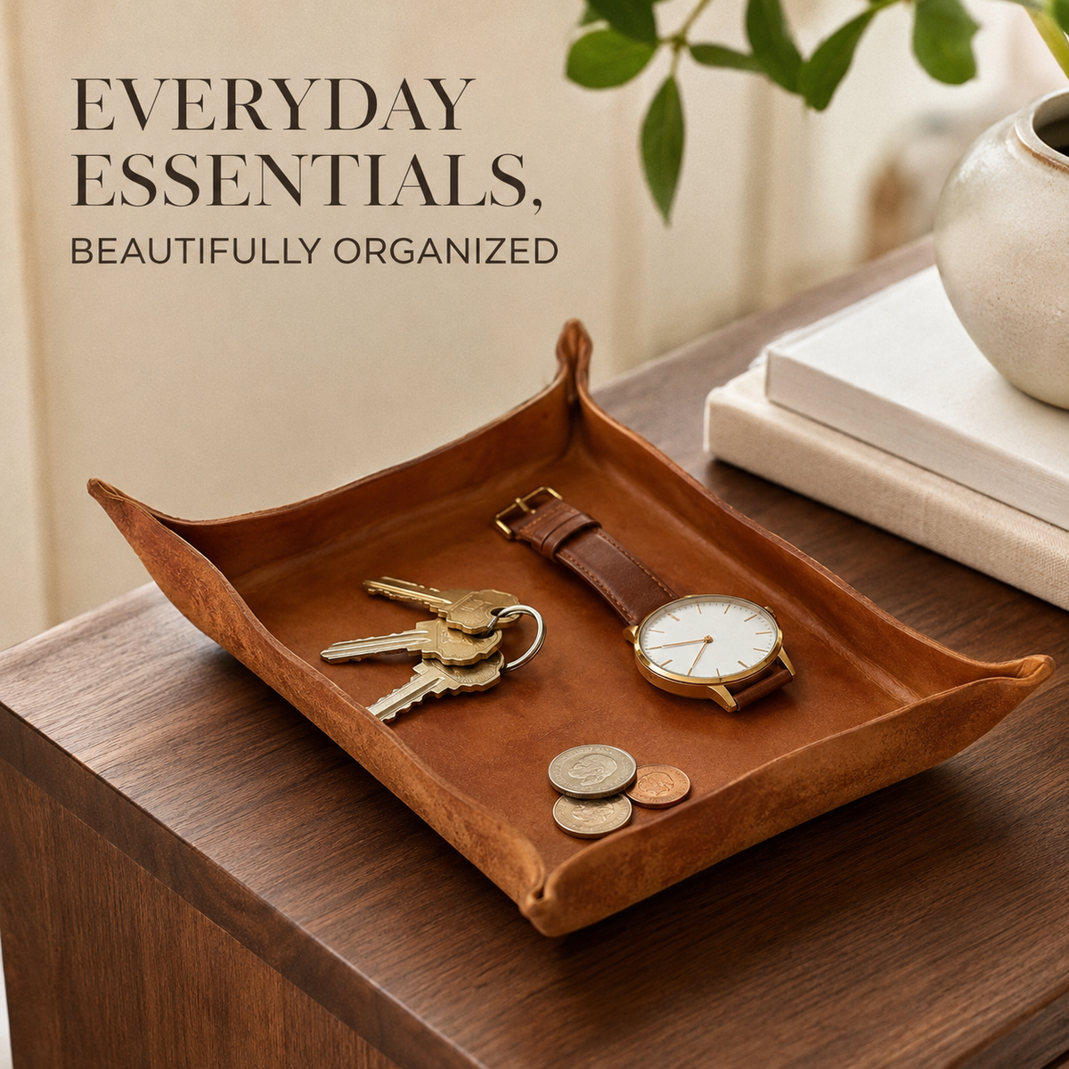 Irregular Fold Edge Leather Catchall Tray