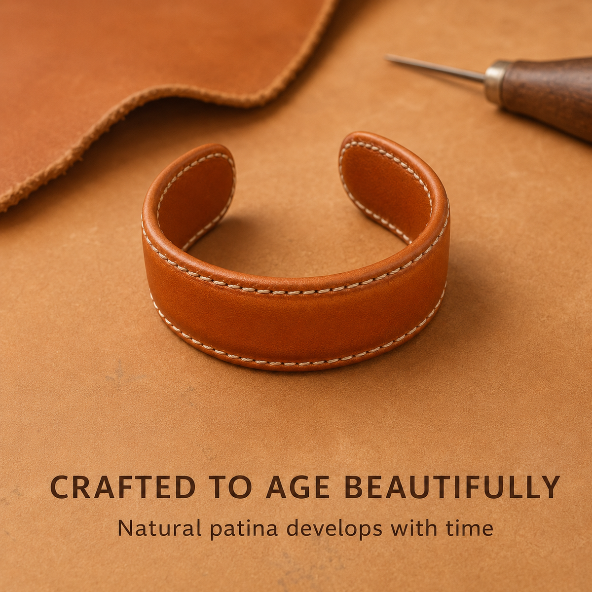 Wide Open Cuff Vegetable Tanned Leather Bracelet
