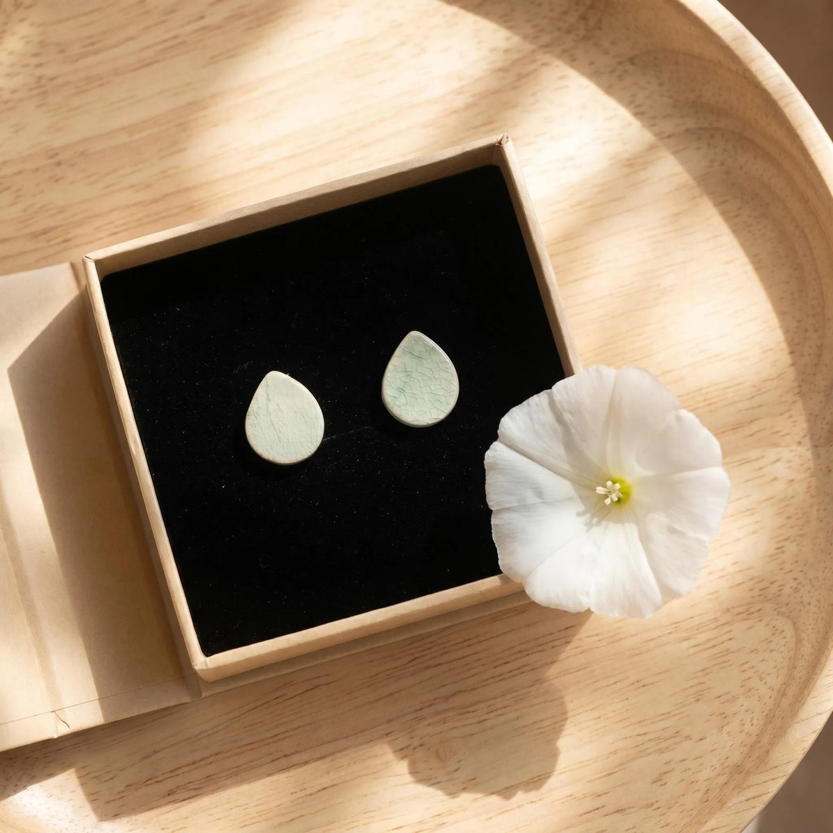 Mint Crackle Teardrop Ceramic Studs