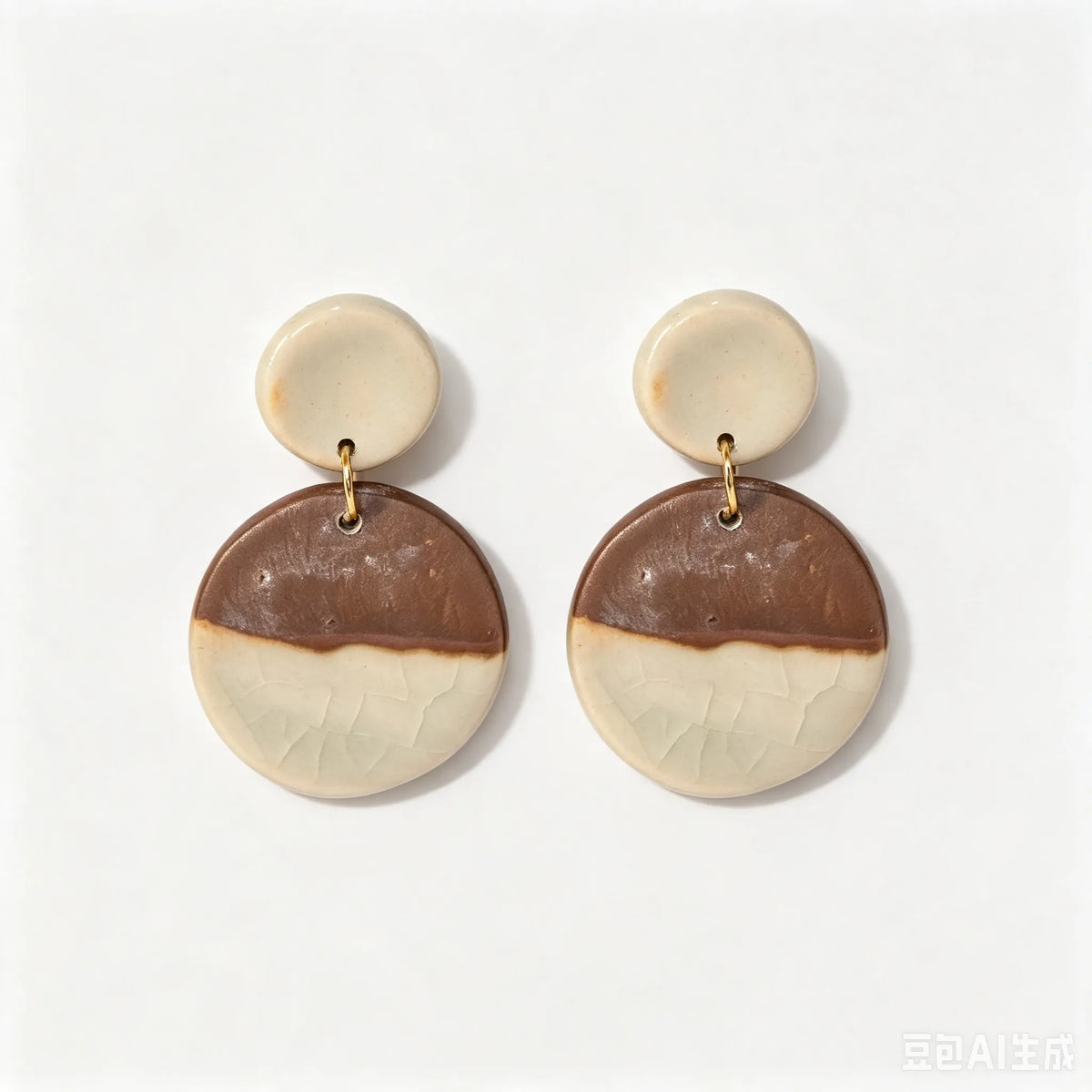 Two-Tone Crackle Circle Drop Ceramic Earrings
