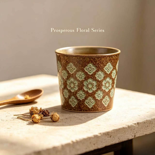 Distressed Speckled Floral Conical Tea Tumbler