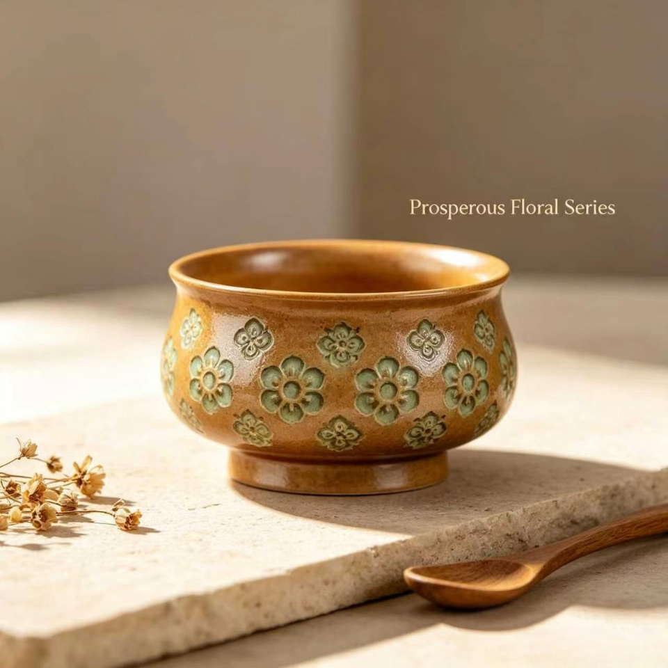 Vintage Flower Relief Footed Tea Cup