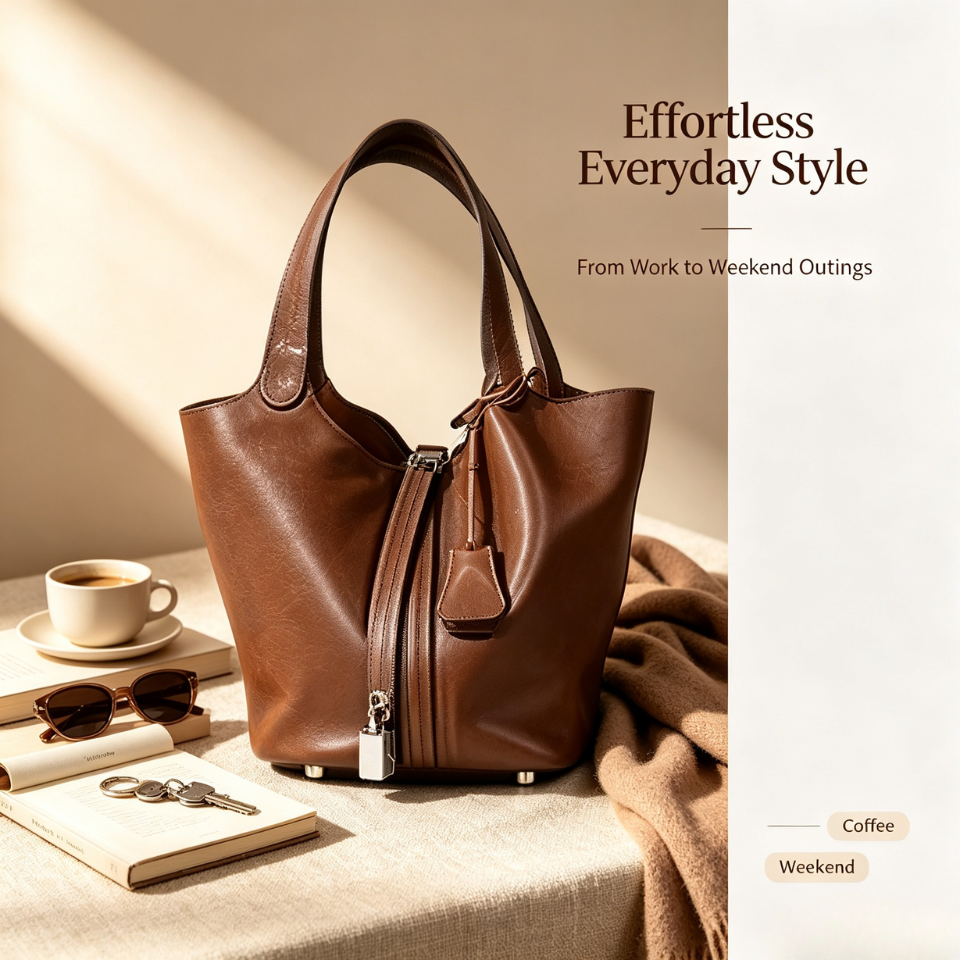 Waxed Soft Cowhide Basket Hand Tote