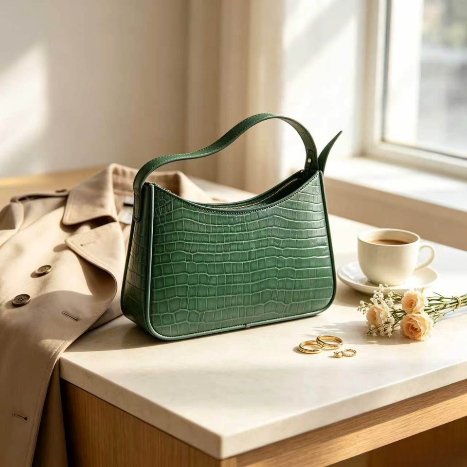 Croc Textured Underarm Shoulder Bag