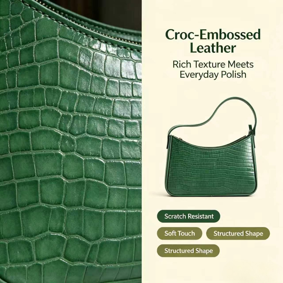 Croc Textured Underarm Shoulder Bag