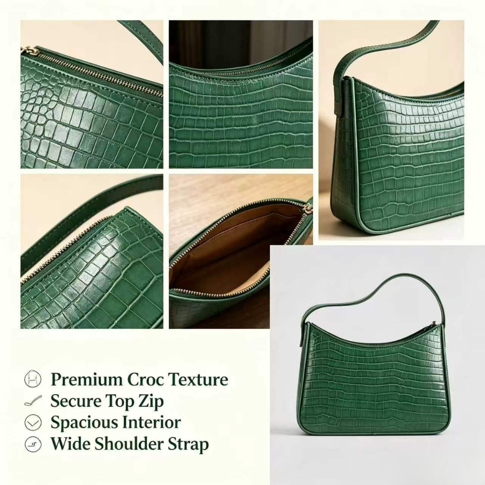 Croc Textured Underarm Shoulder Bag