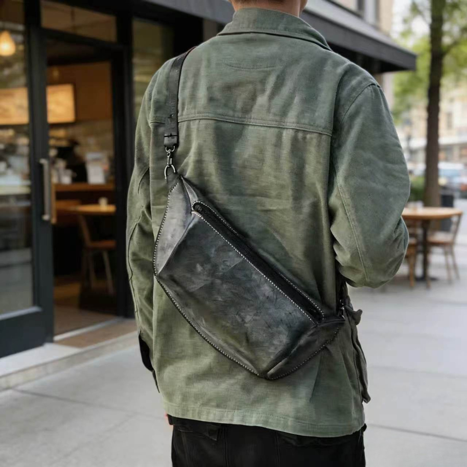 Vintage Leather Chest Bag for Men