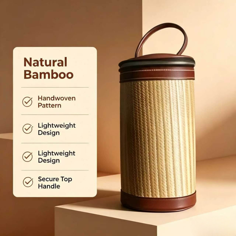 Natural Woven Bamboo Barrel Bag