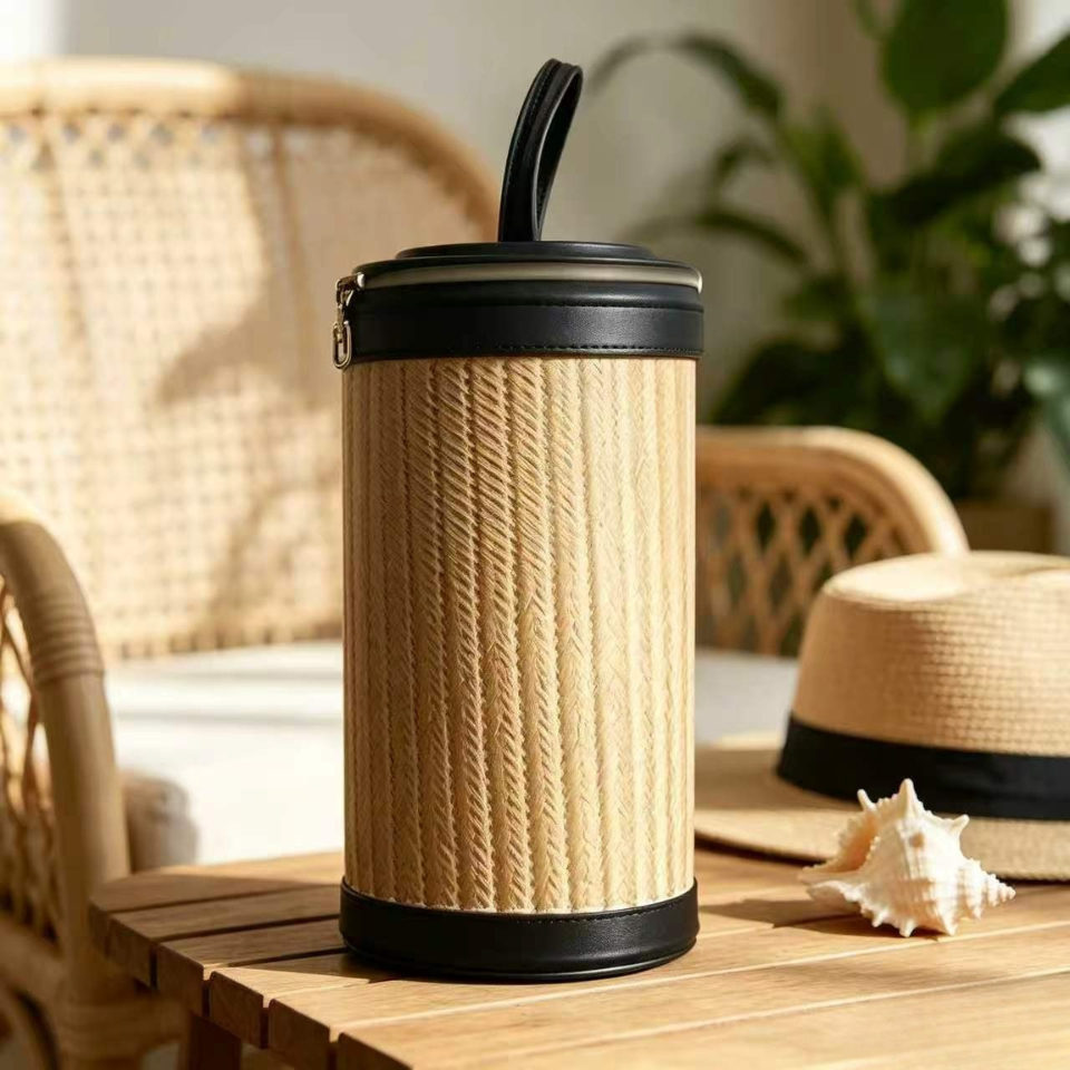 Natural Woven Bamboo Barrel Bag