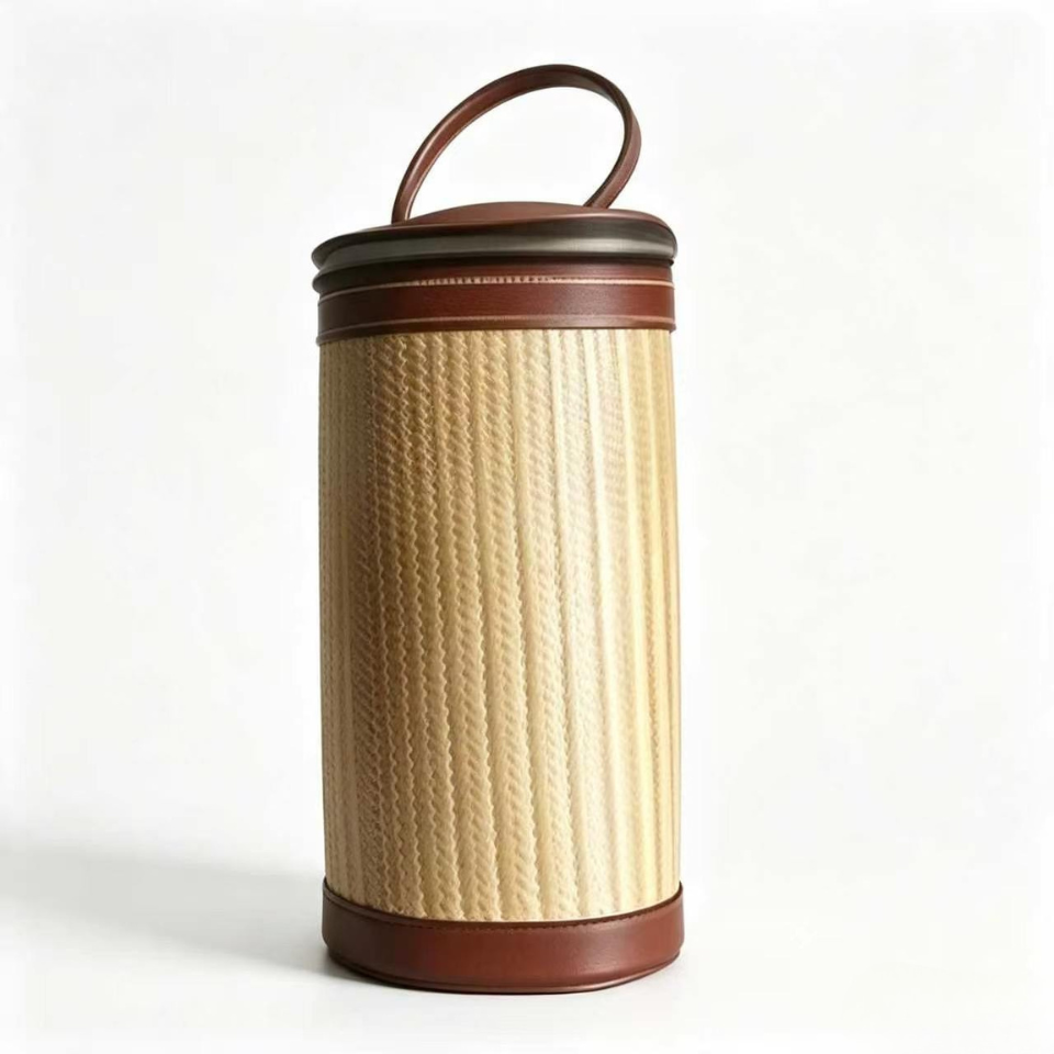Natural Woven Bamboo Barrel Bag