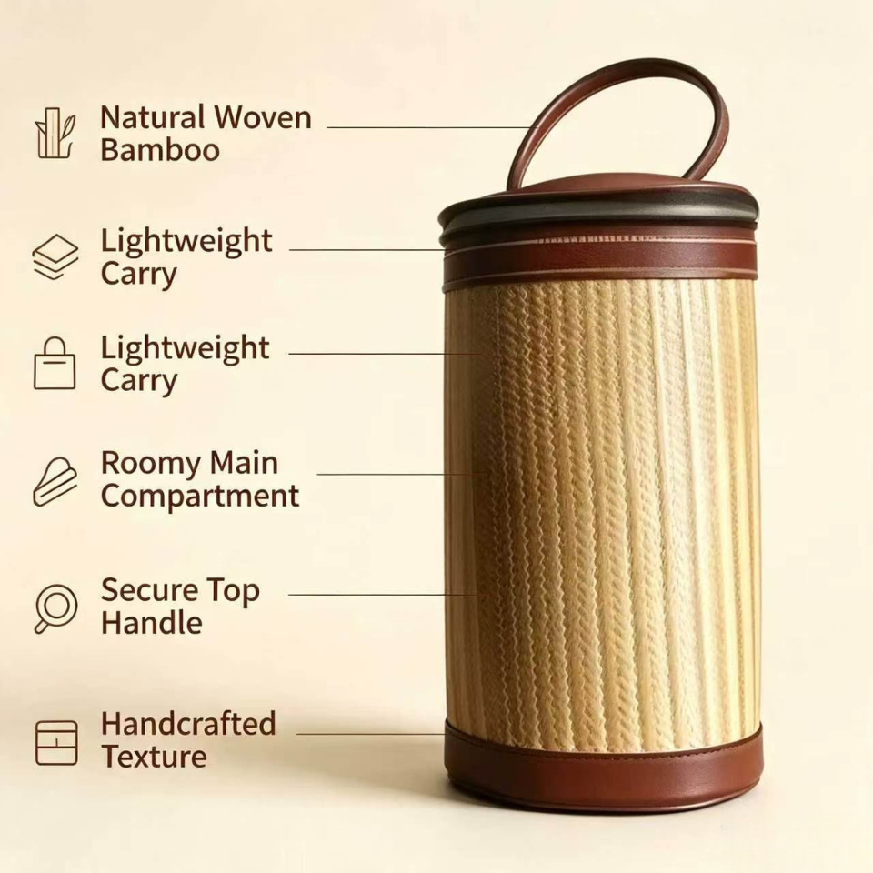 Natural Woven Bamboo Barrel Bag