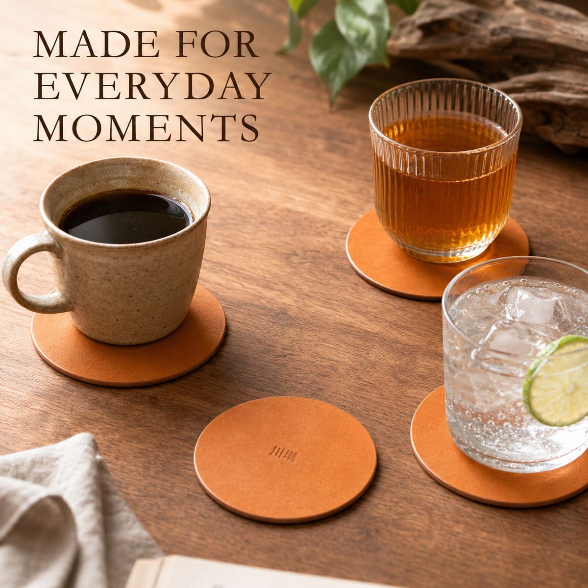 Round Vegetable Tanned Leather Coaster