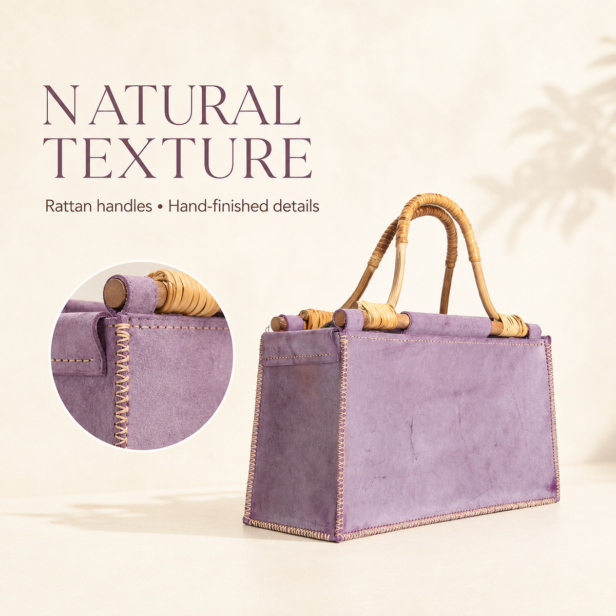 Natural Rattan Handle Rectangle Basket Handbag