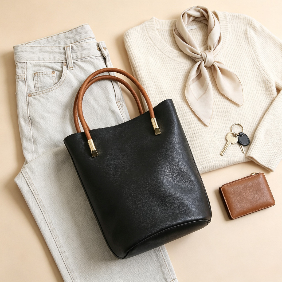 Black Two-Tone Bucket Tote