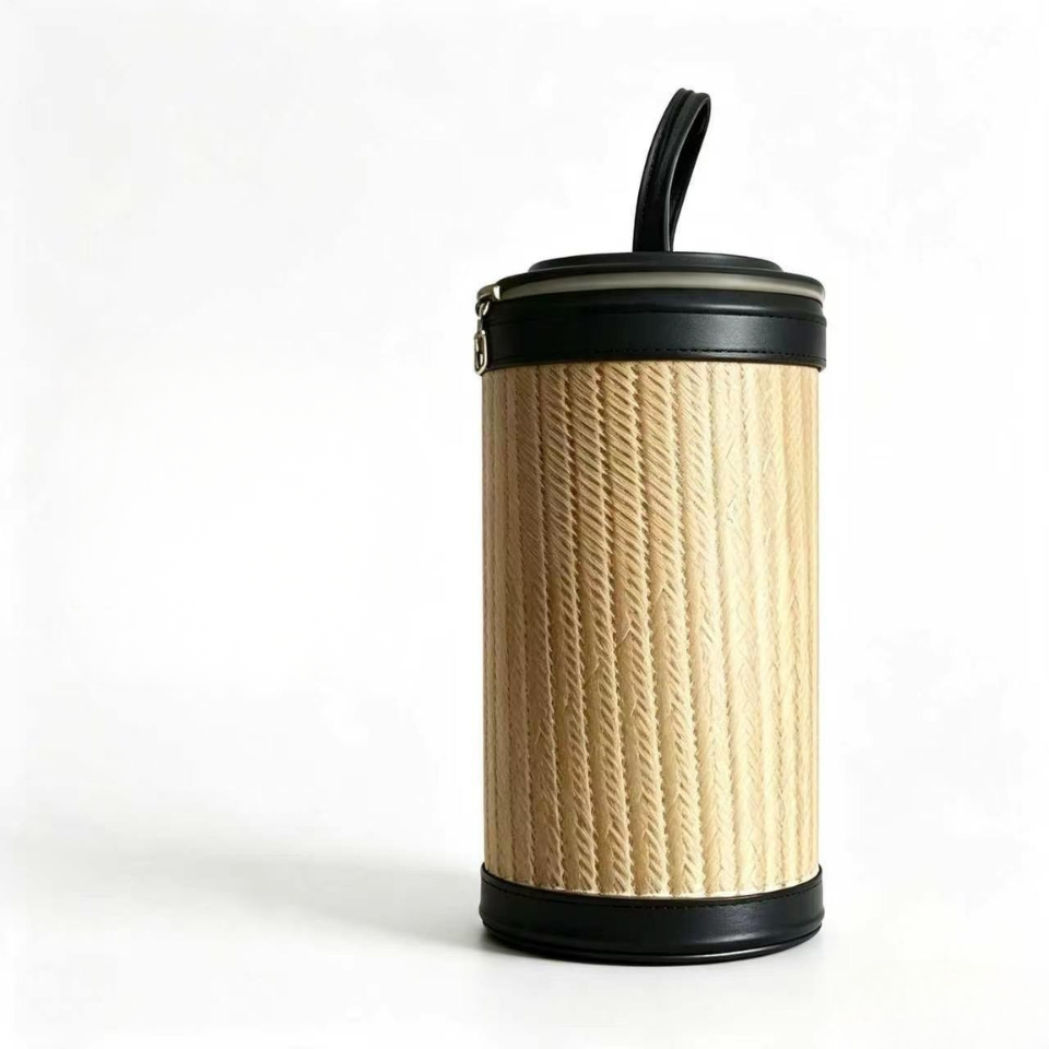 Natural Woven Bamboo Barrel Bag