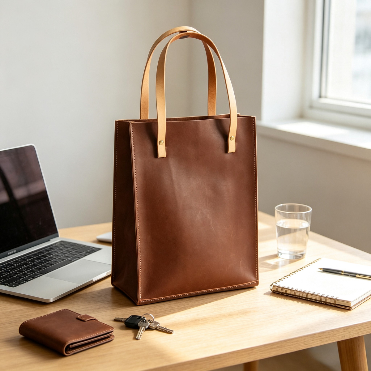 Soft Leather Shopping Tote Bag
