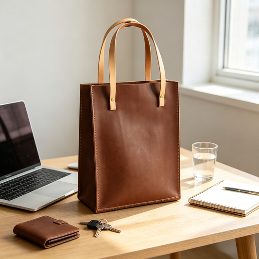 Soft Leather Shopping Tote Bag