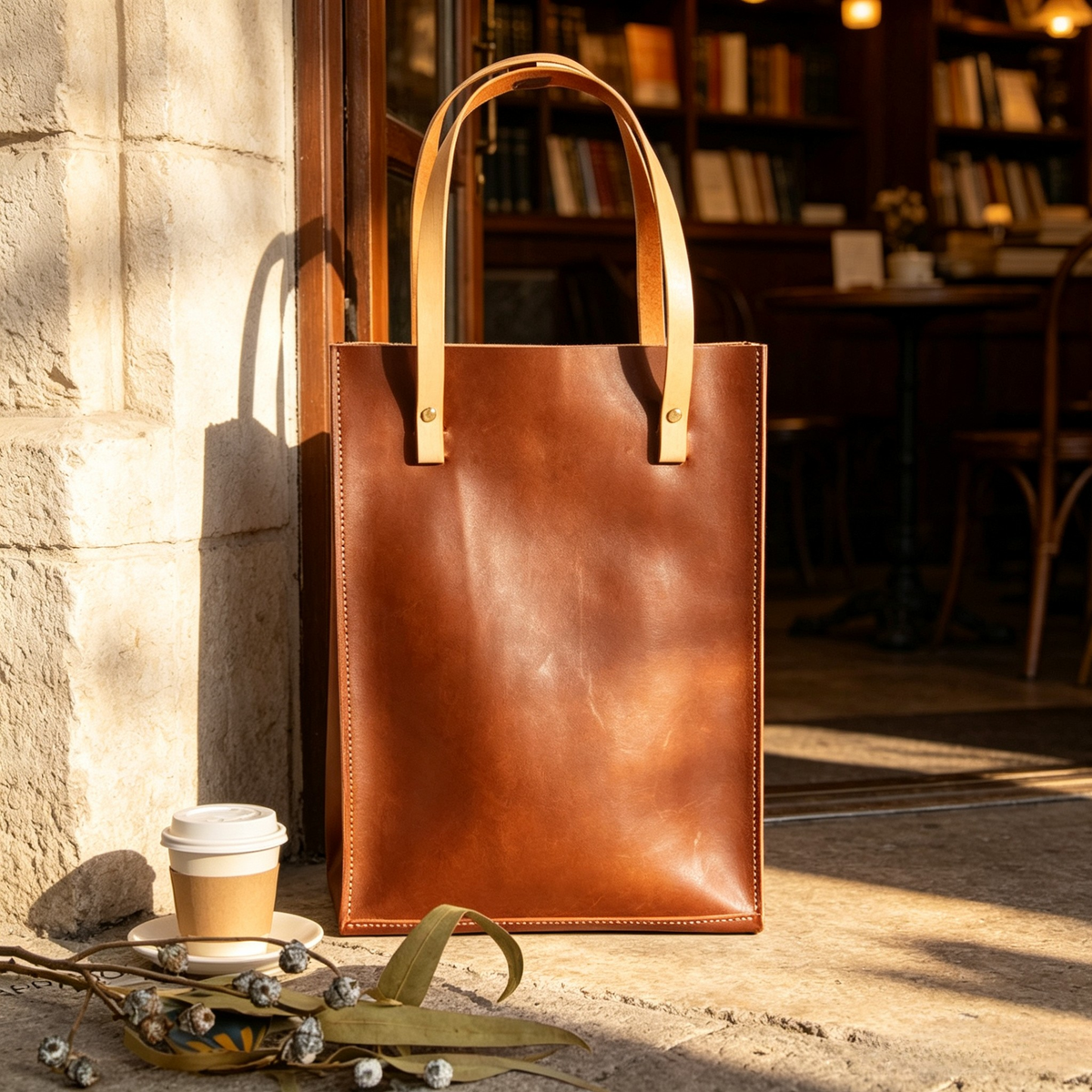 Soft Leather Shopping Tote Bag