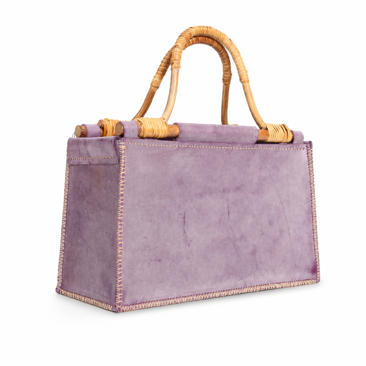 Natural Rattan Handle Rectangle Basket Handbag