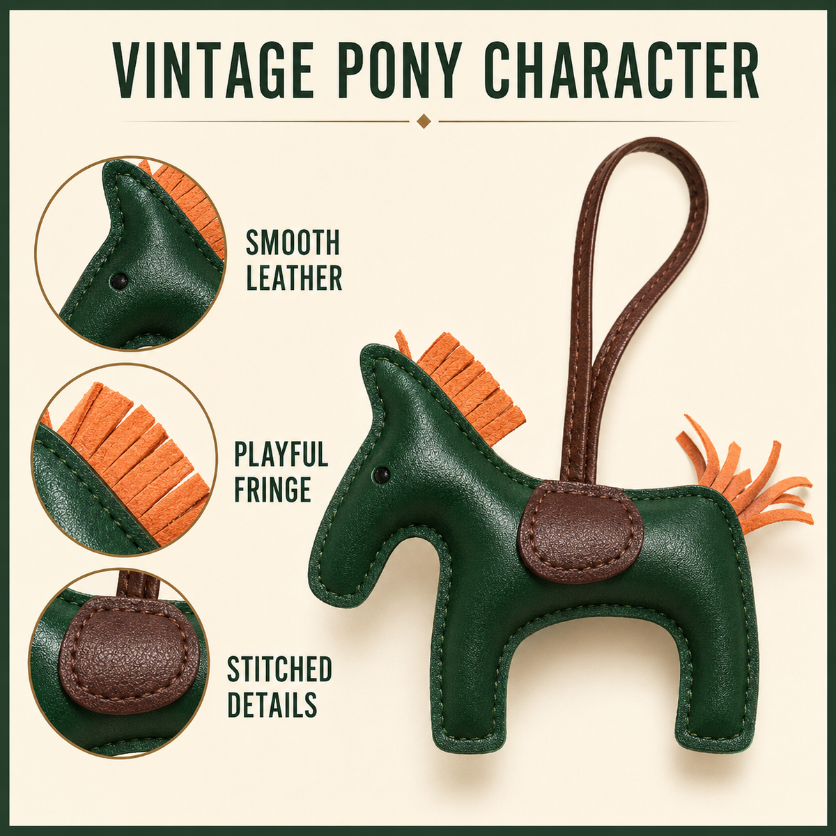 Vintage Green Pony Bag Charm