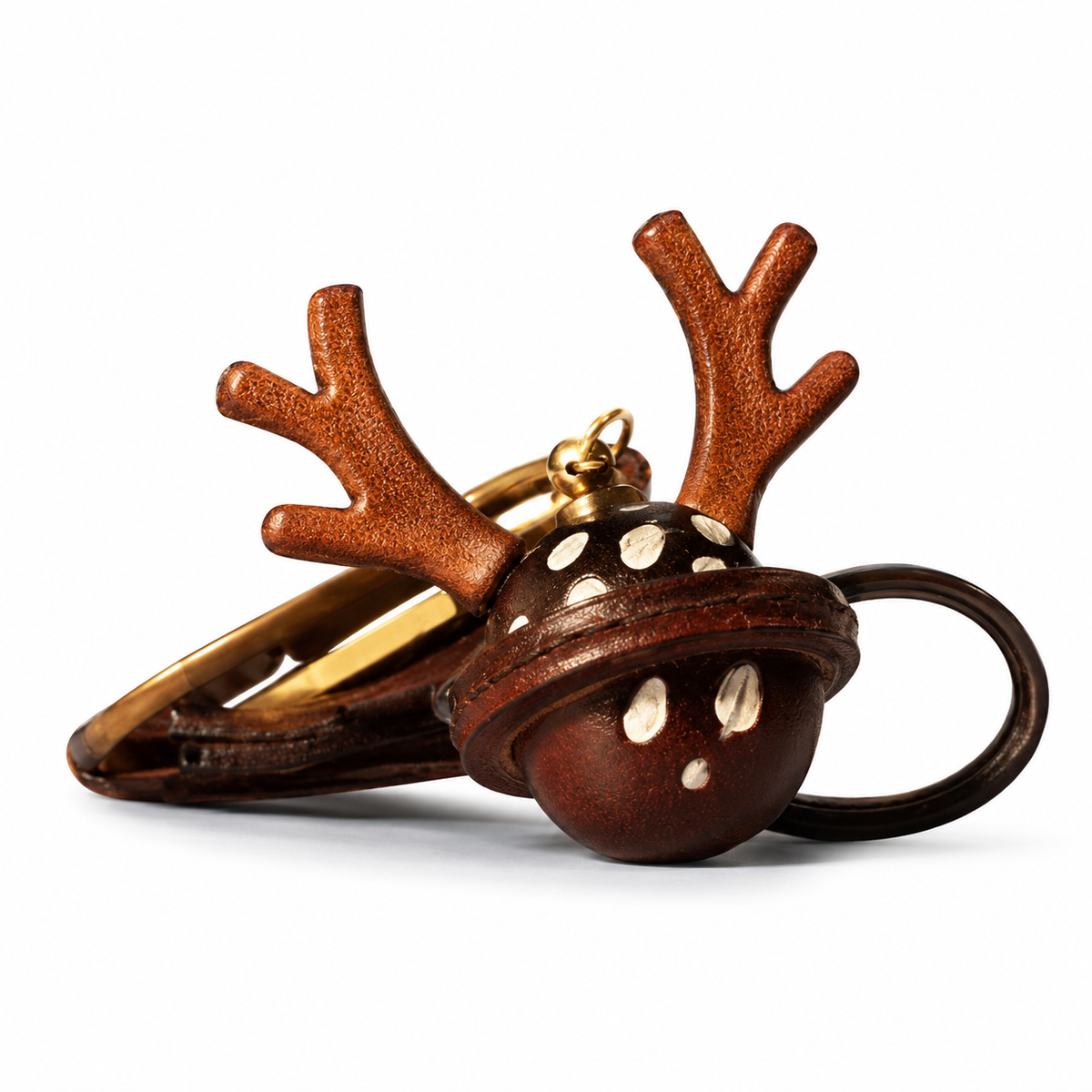 Reindeer Bell Leather Keychain Charm