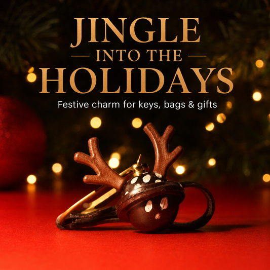 Reindeer Bell Leather Keychain Charm