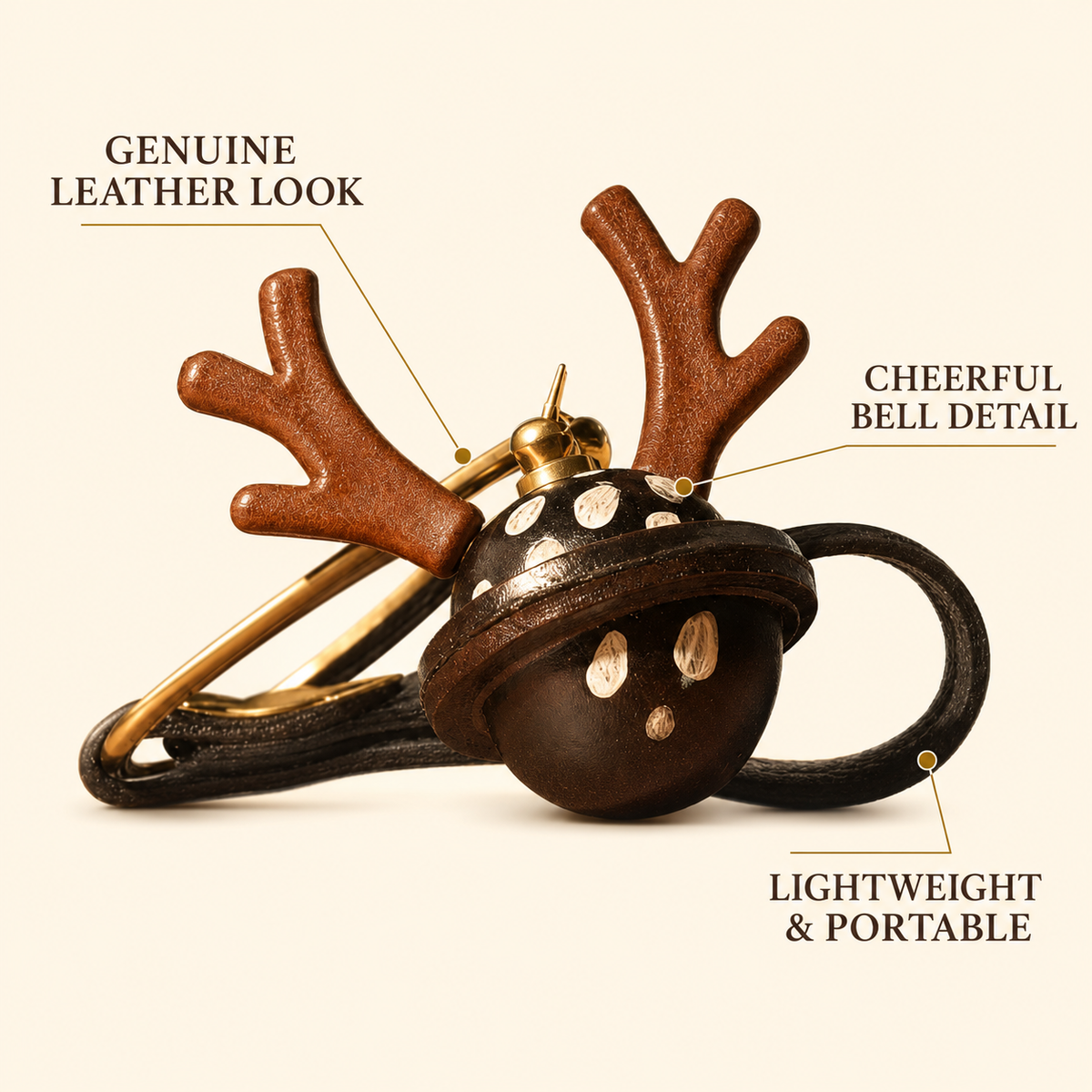 Reindeer Bell Leather Keychain Charm
