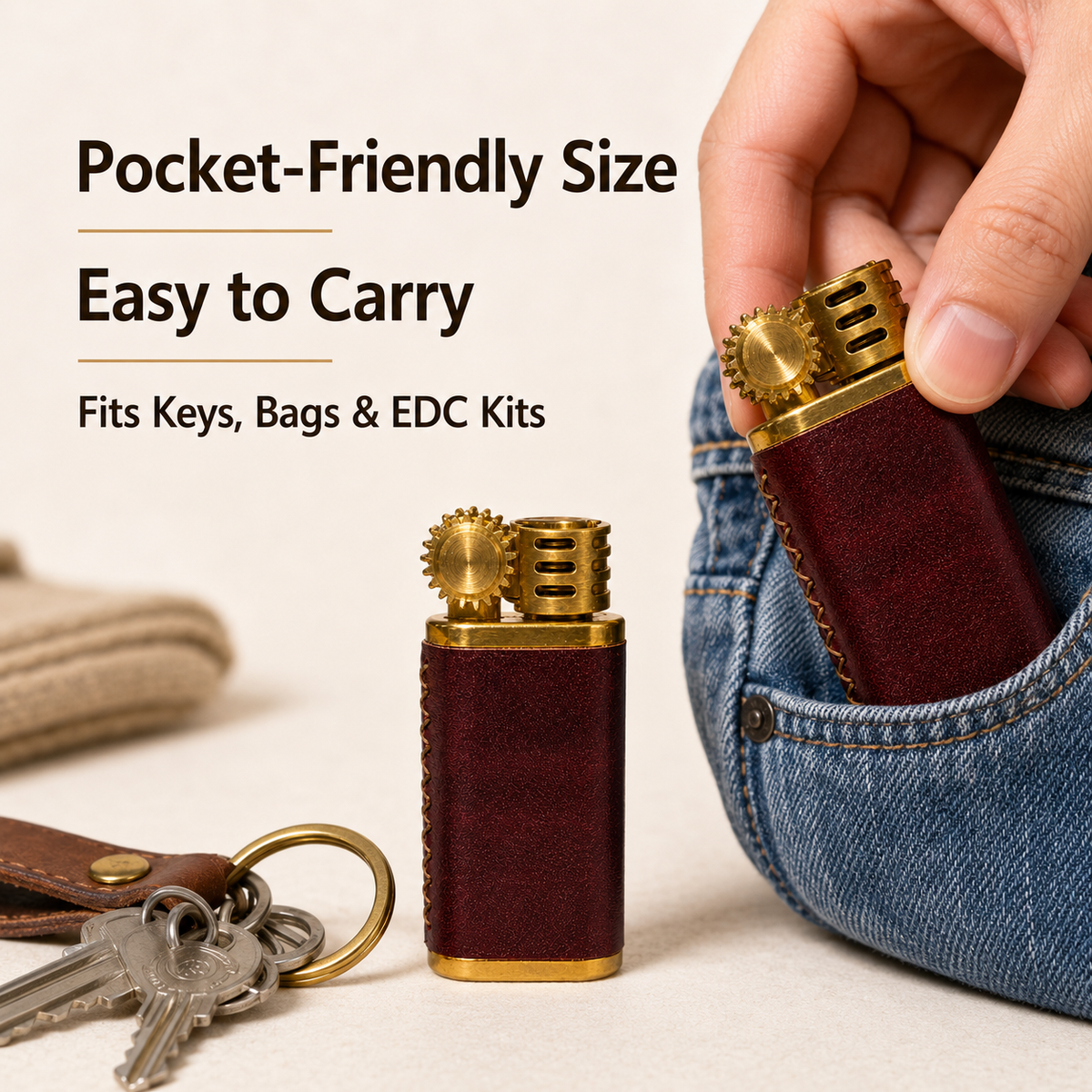 Retro Cowhide Gear Flint Lighter