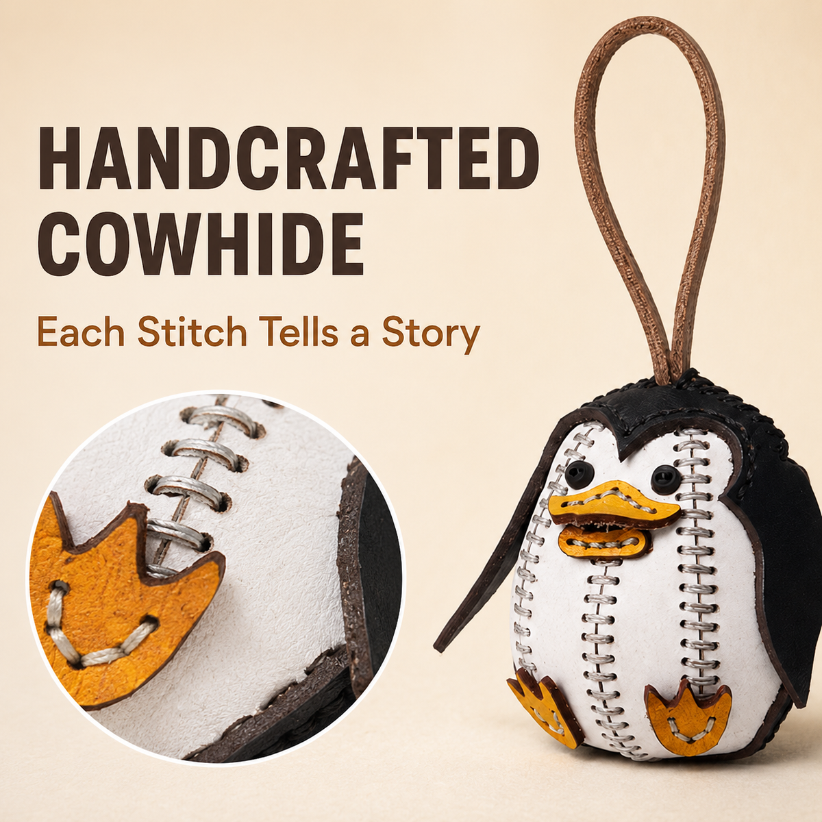 Cute Round Penguin Cowhide Decor Ornament