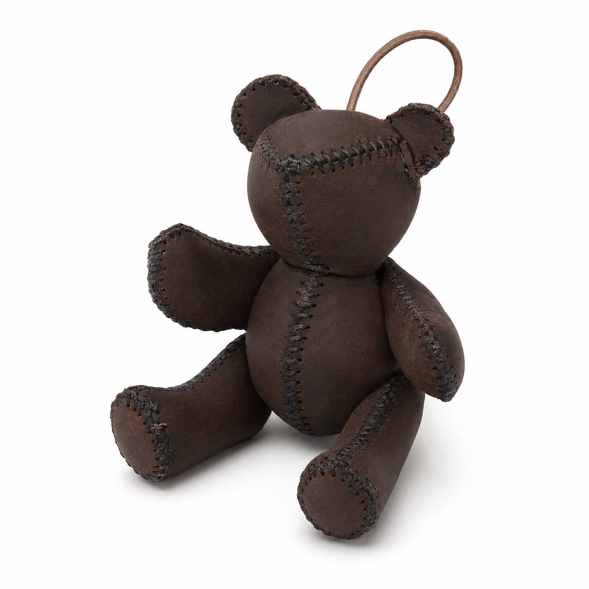Retro Stitched Cowhide Teddy Bear Decor Charm