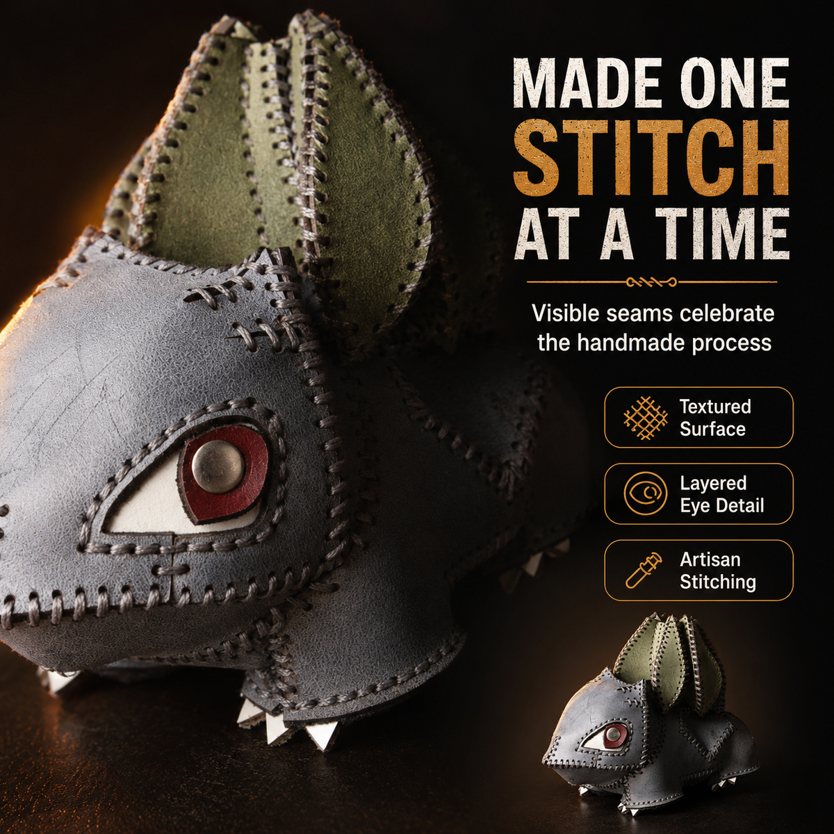 Handmade Pokemon Bulbasaur Leather Figurine