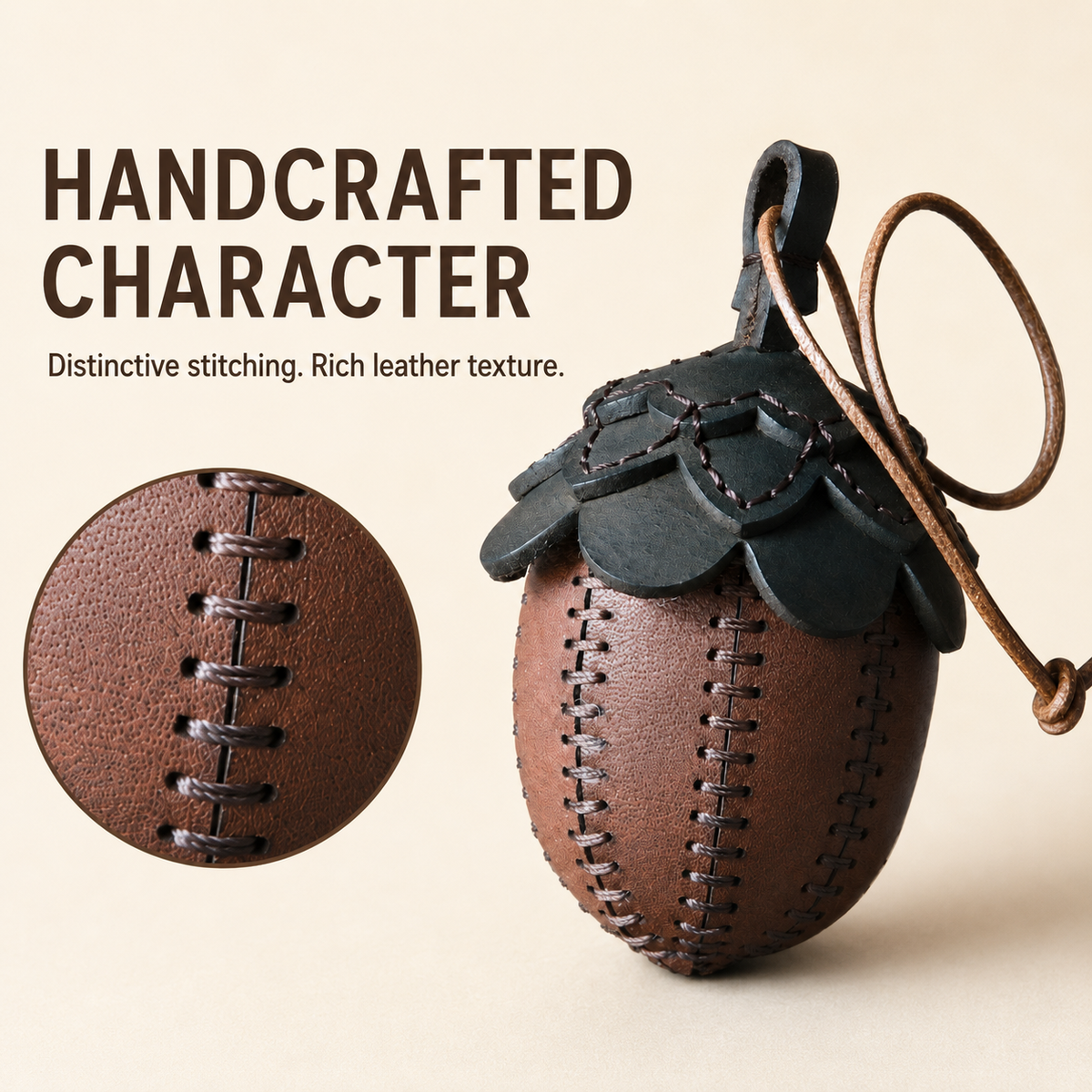 Handmade Leather Acorn Bag Charm