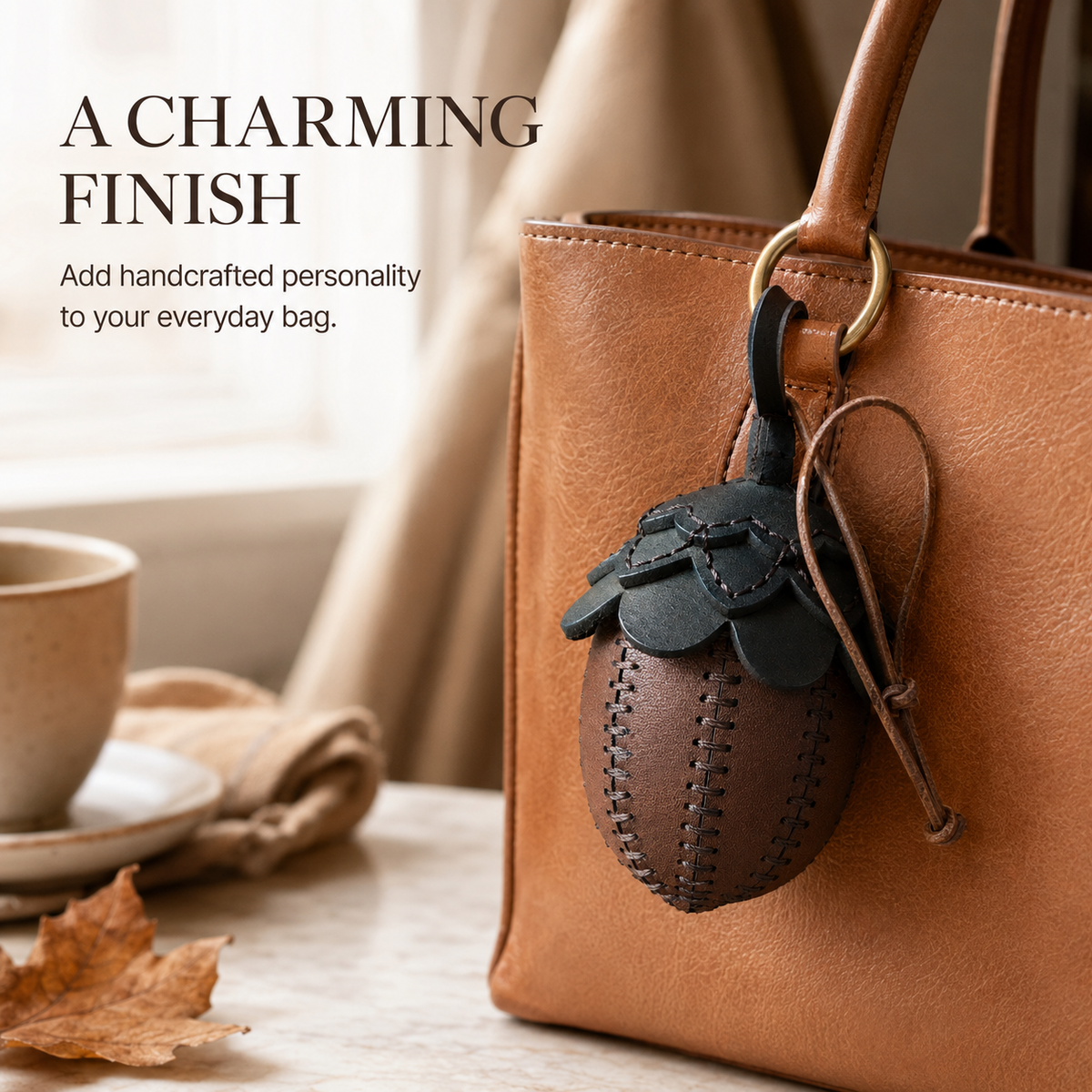 Handmade Leather Acorn Bag Charm