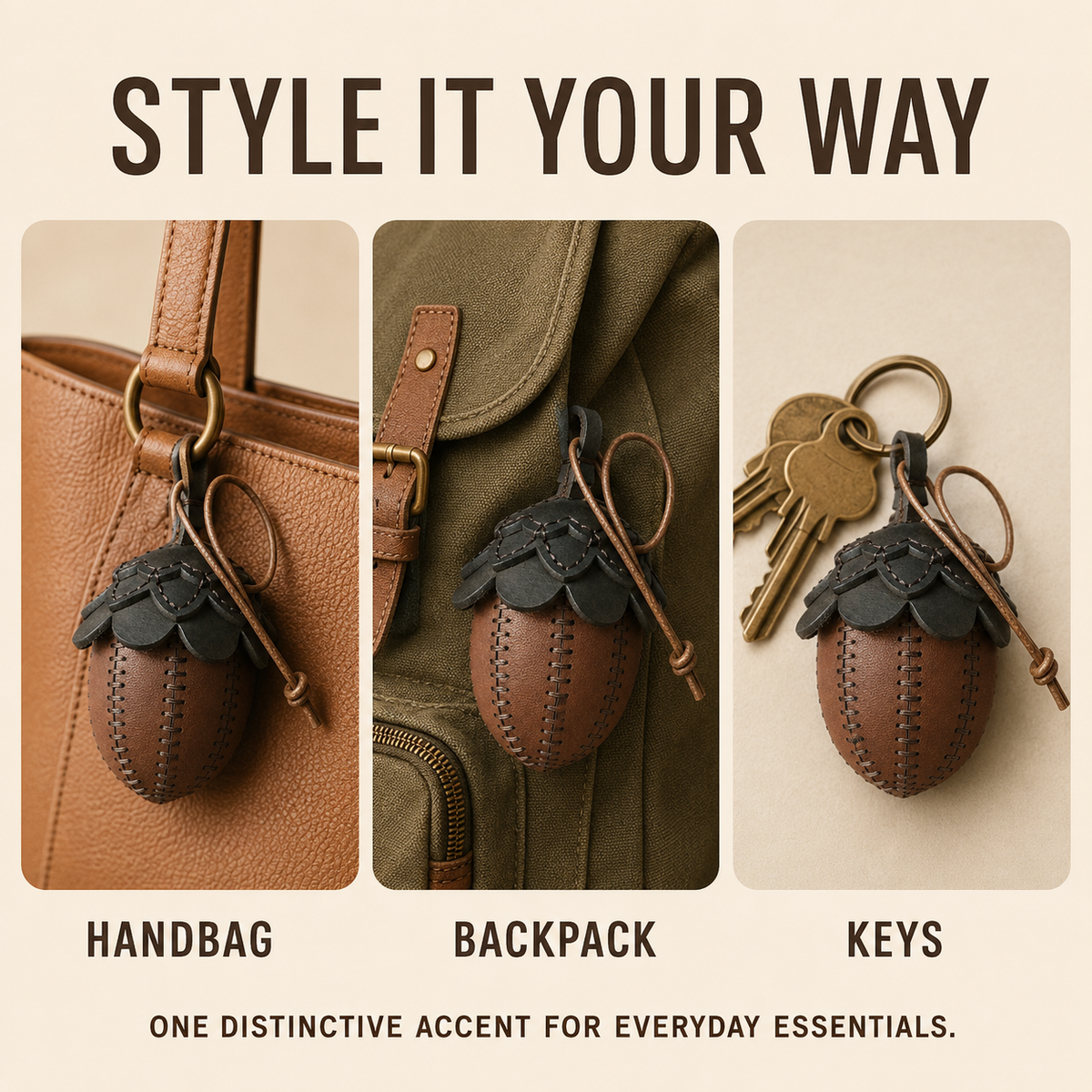Handmade Leather Acorn Bag Charm