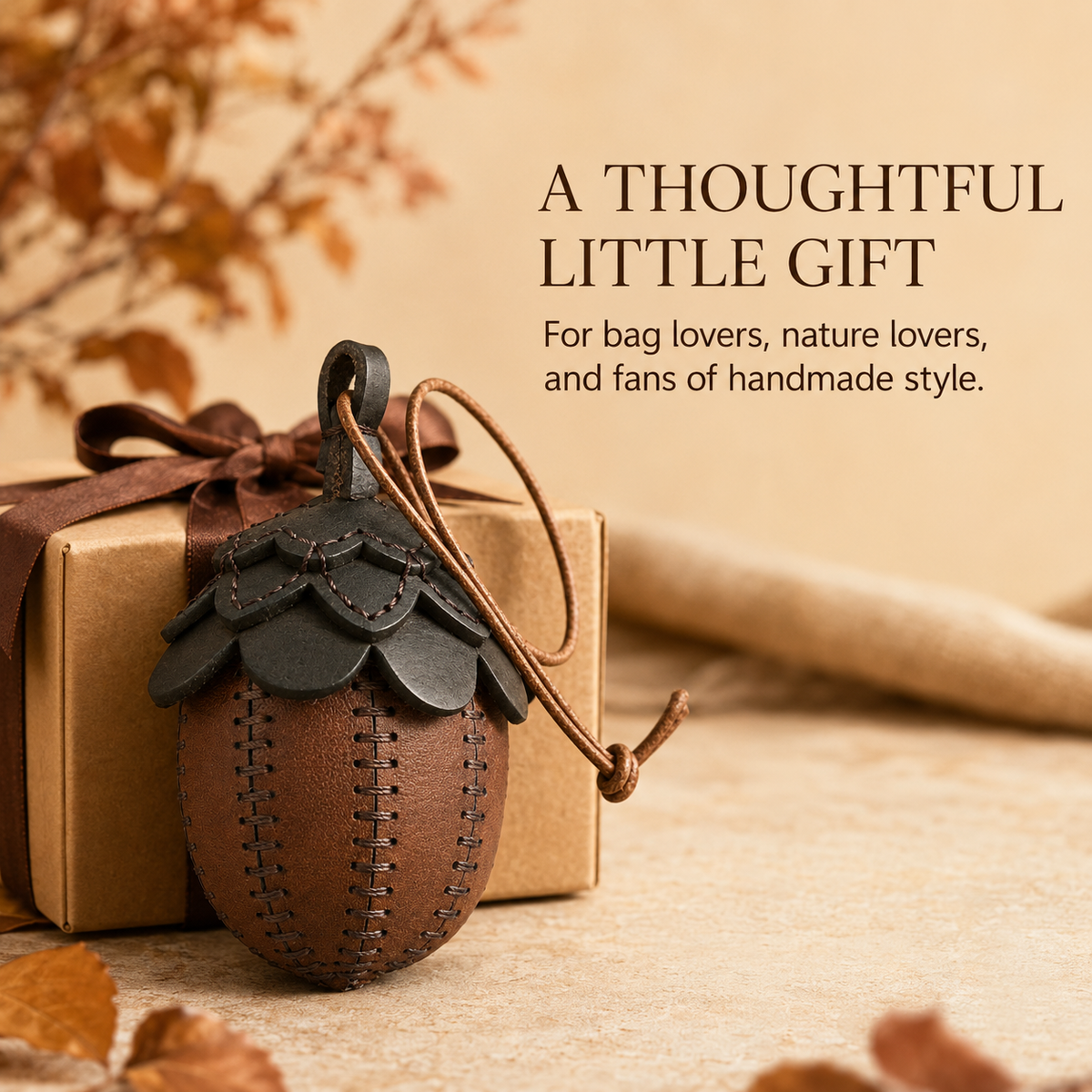 Handmade Leather Acorn Bag Charm