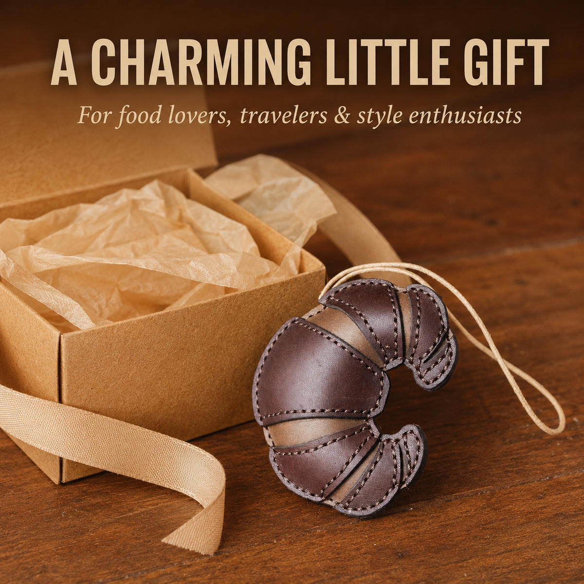 Handmade Leather Croissant Bag Charm