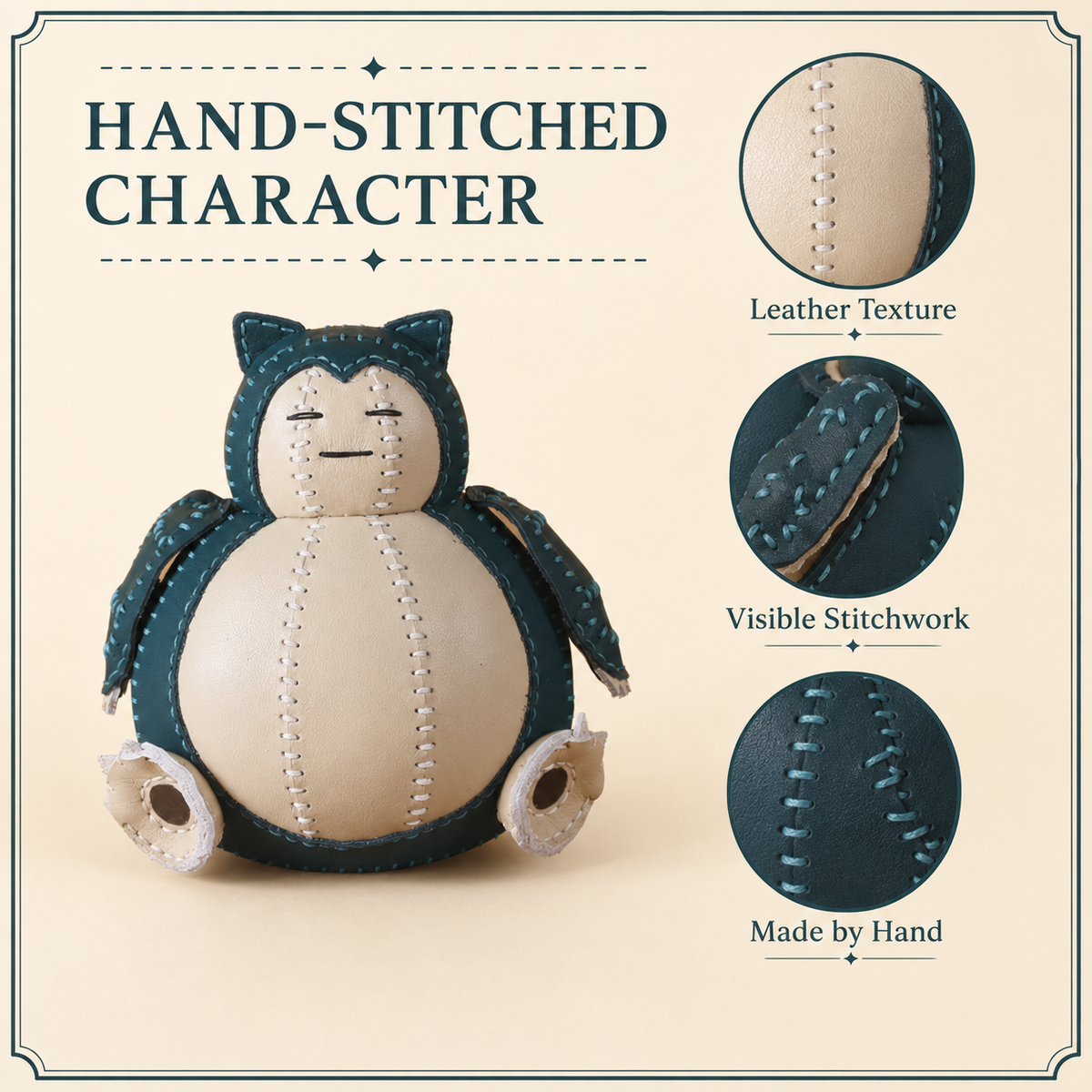 Håndlavet læder Pokémon Snorlax-ornament