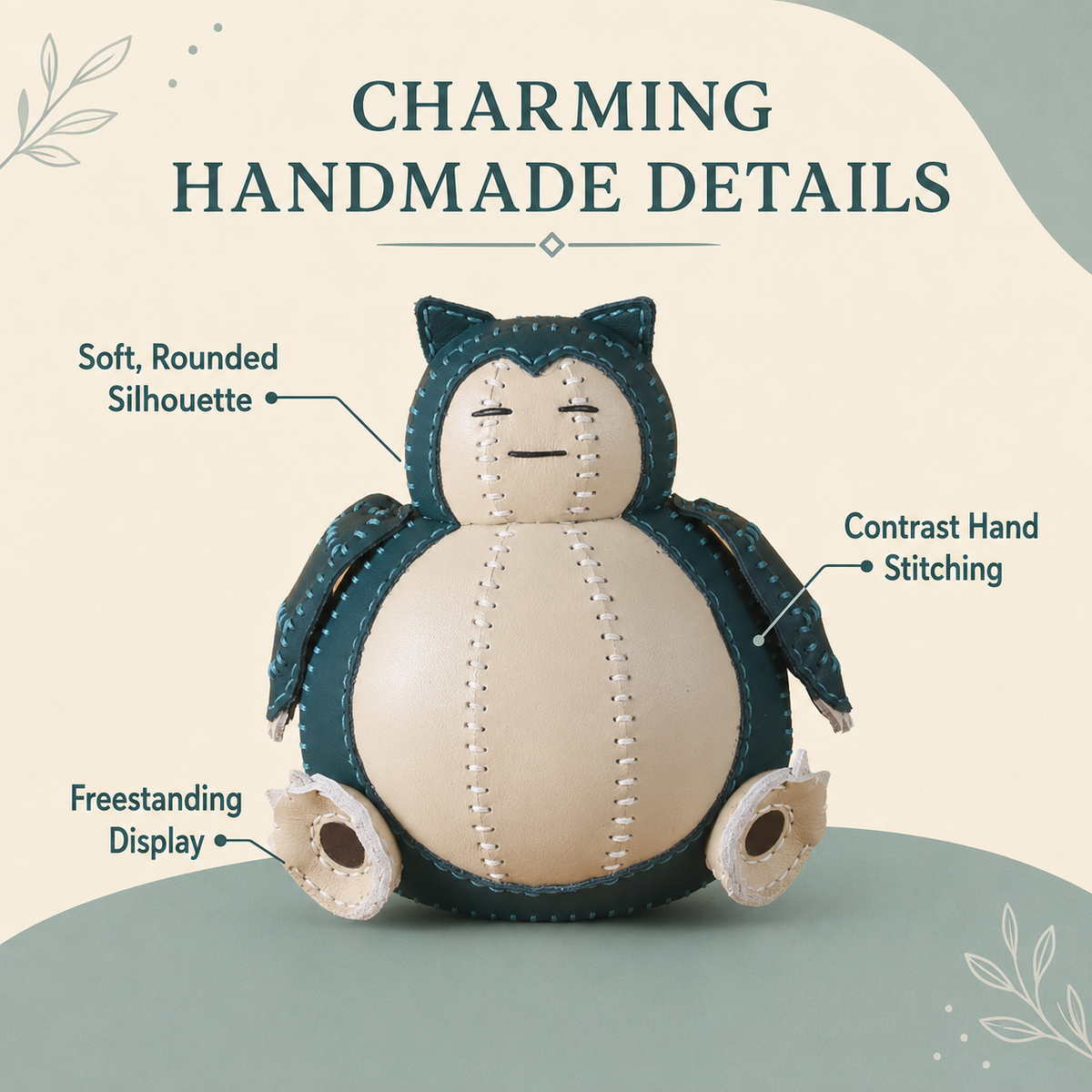 Håndlavet læder Pokémon Snorlax-ornament