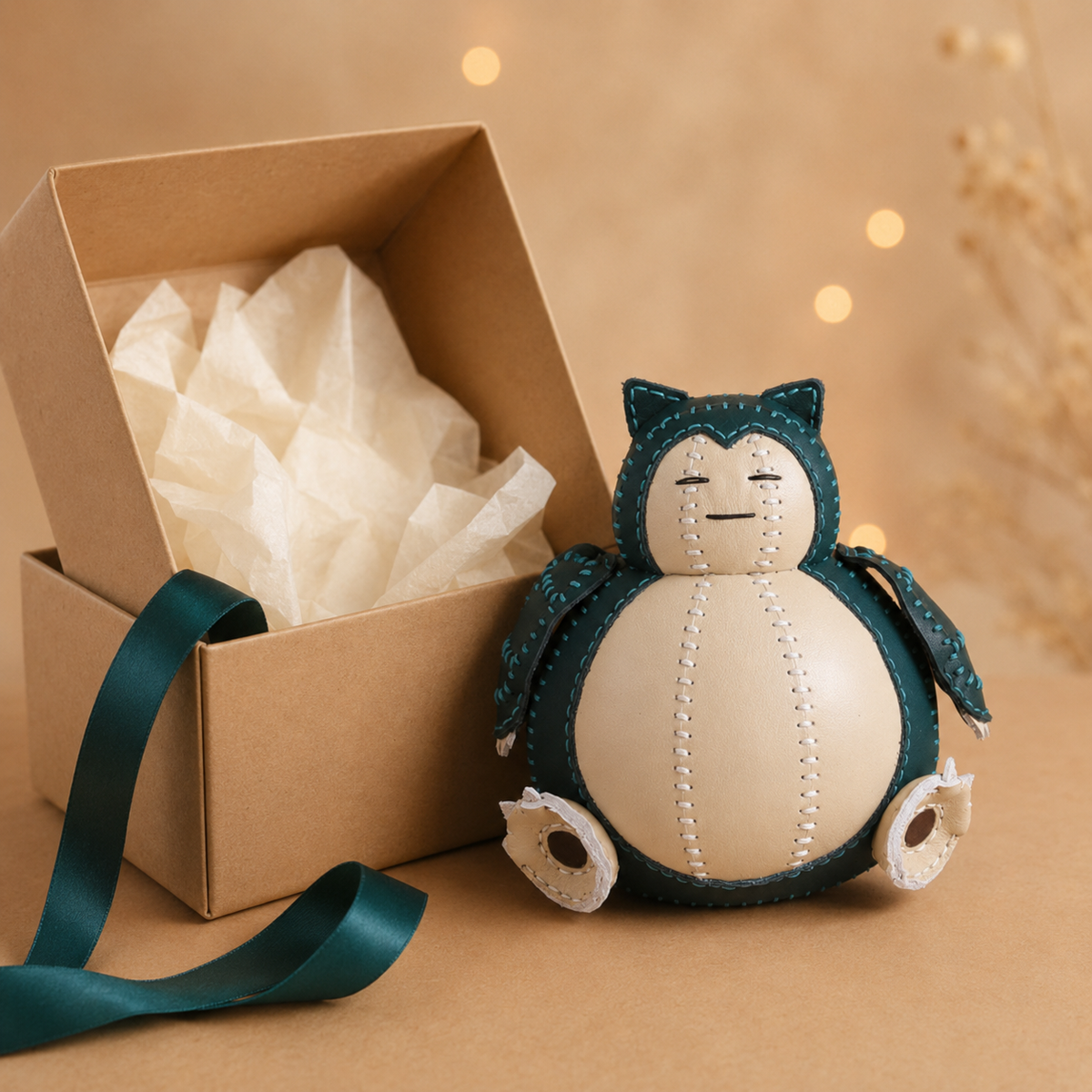Håndlavet læder Pokémon Snorlax-ornament