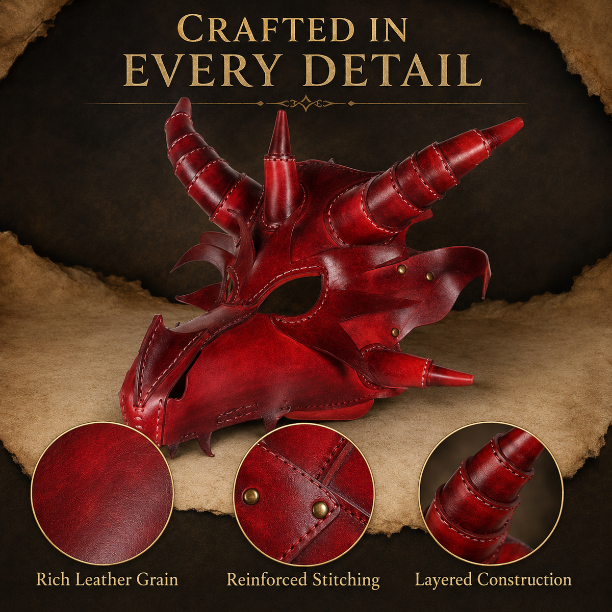 Gothic Fantasy Dragon Cowhide Mask