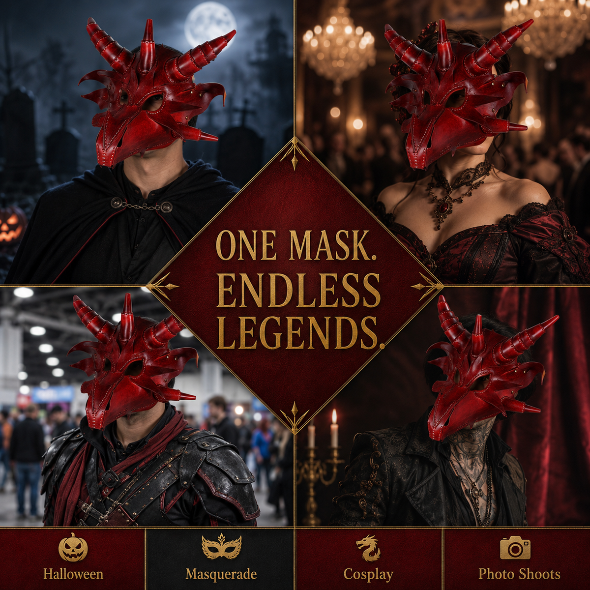 Gothic Fantasy Dragon Cowhide Mask